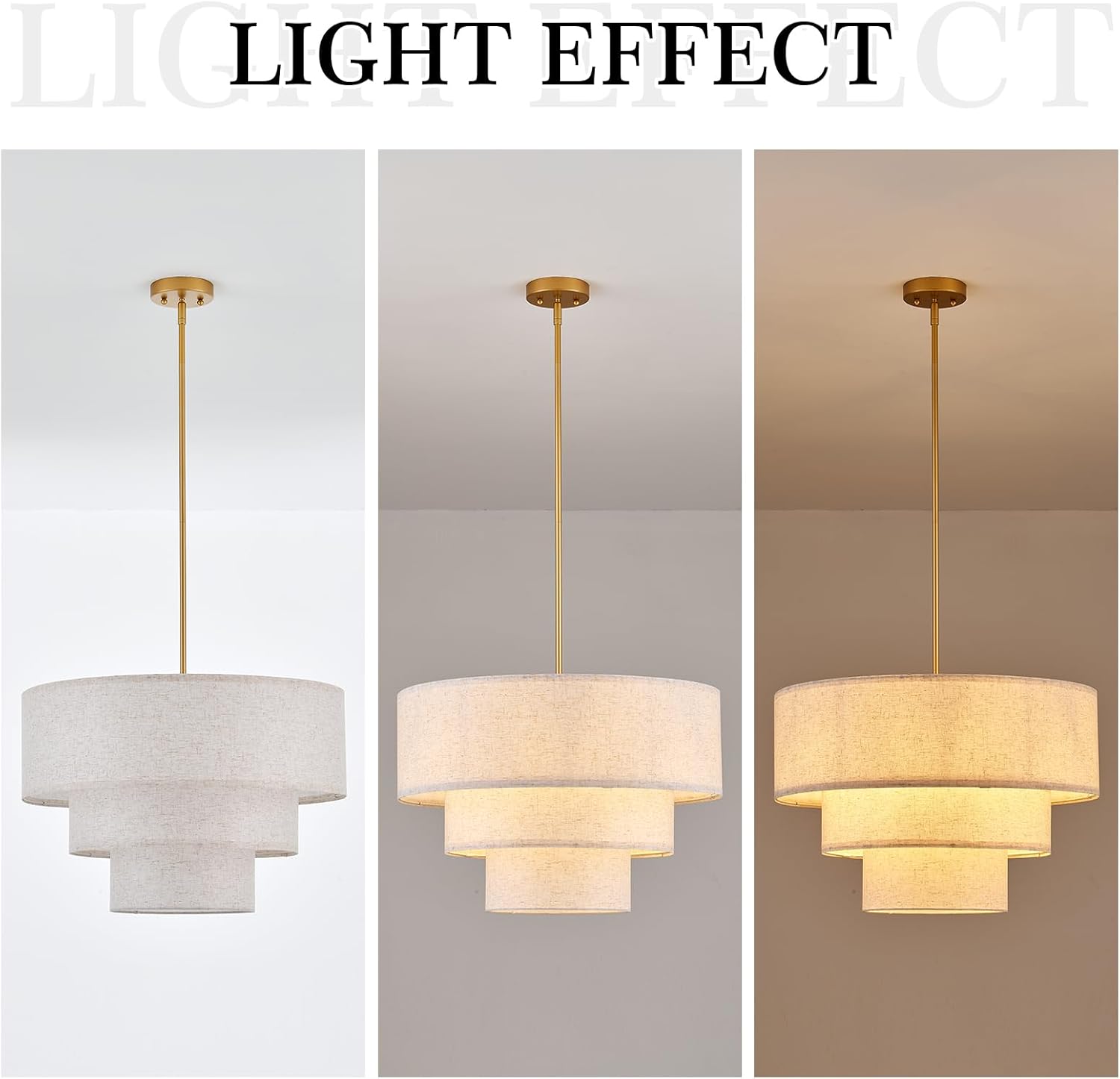 4 Light Modern Durm Chandelier, 3-Layer Hand-Woven Fabric Linen Chandelier for Dining Room Living Room, 23" Gold and White Linen Pendant Light Fixture,E26