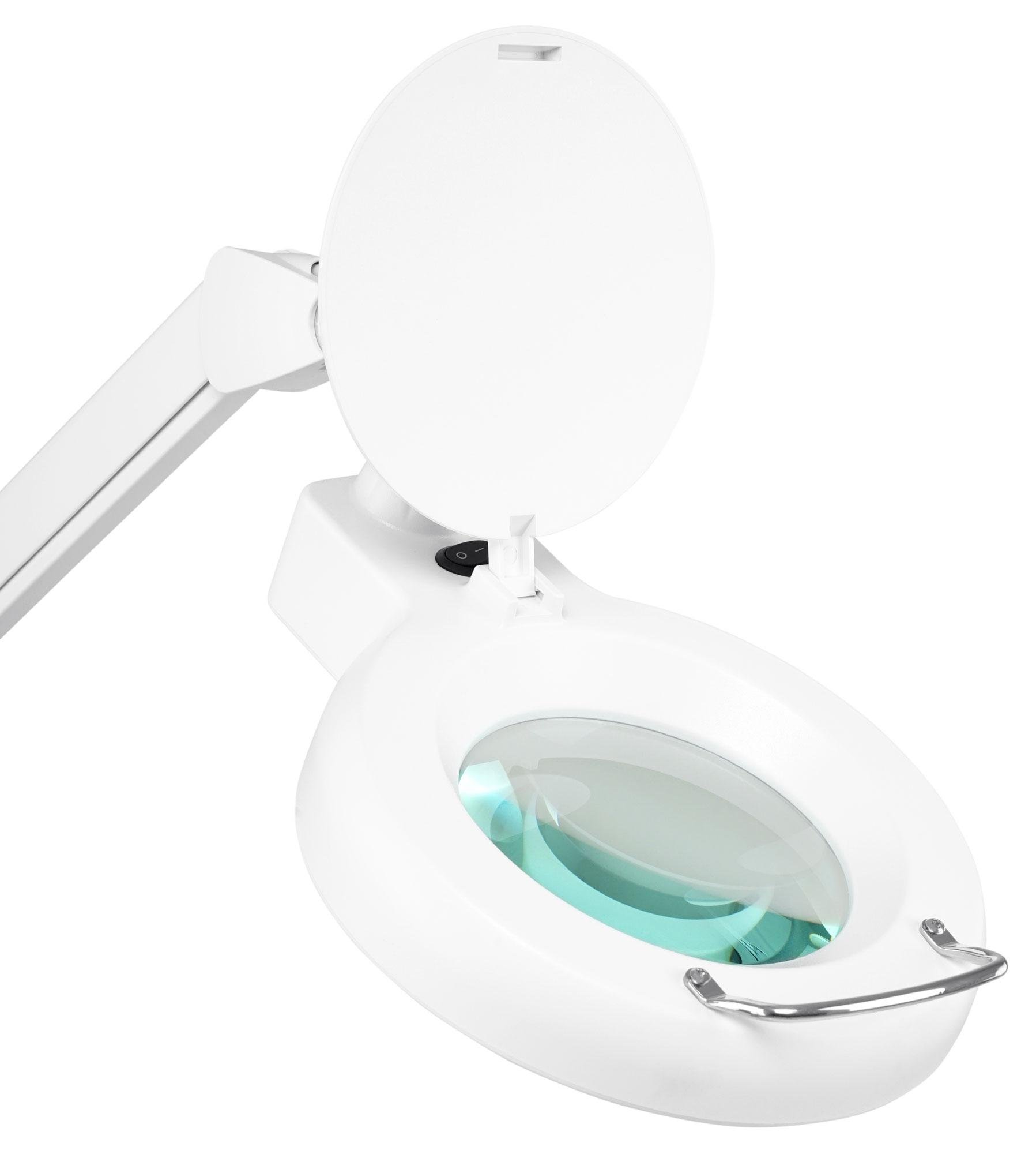 Showlite LL-6085D Lampada Lente LED 8W 5 Diottrie (Lampada Lente, Lente 12,5 cm, 60 SMD LED, Ingrandimento 2,25x, Morsetto da Tavolo) bianco