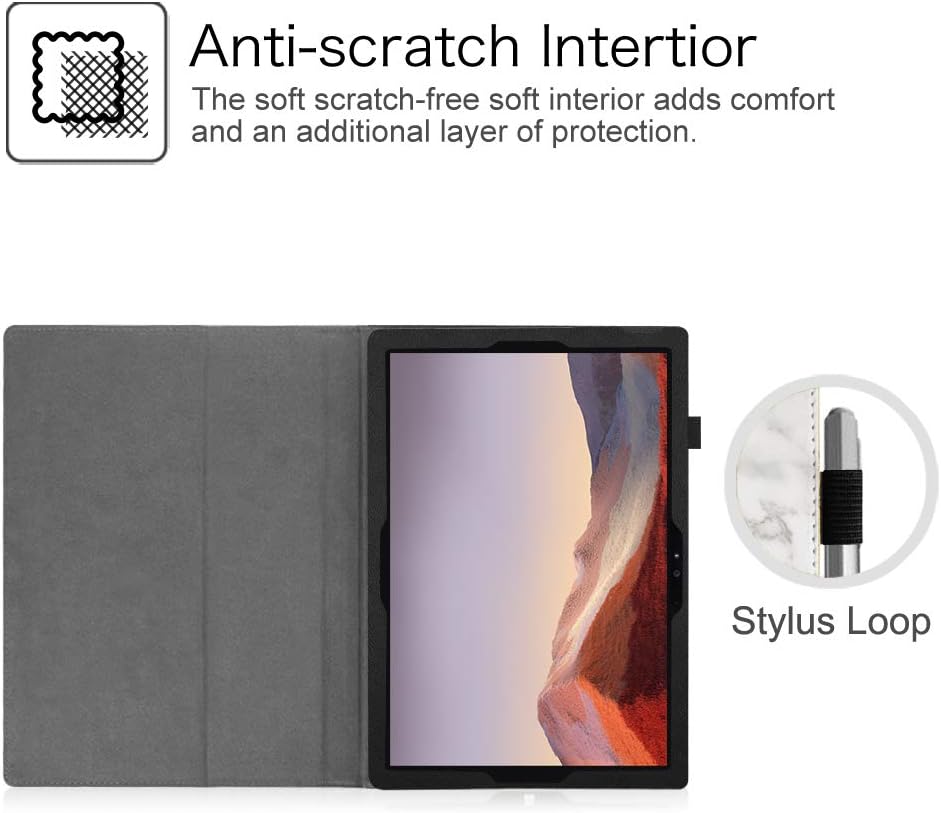 Fintie Case for Surface Pro 7+ / Pro 7 / Pro 6 - Premium Vegan Leather Slim Fit Folio Cover with Stylus Holder, Compatible with Microsoft Surface Pro 5 / Pro 4 3 and Type Cover Keyboard (Marble)