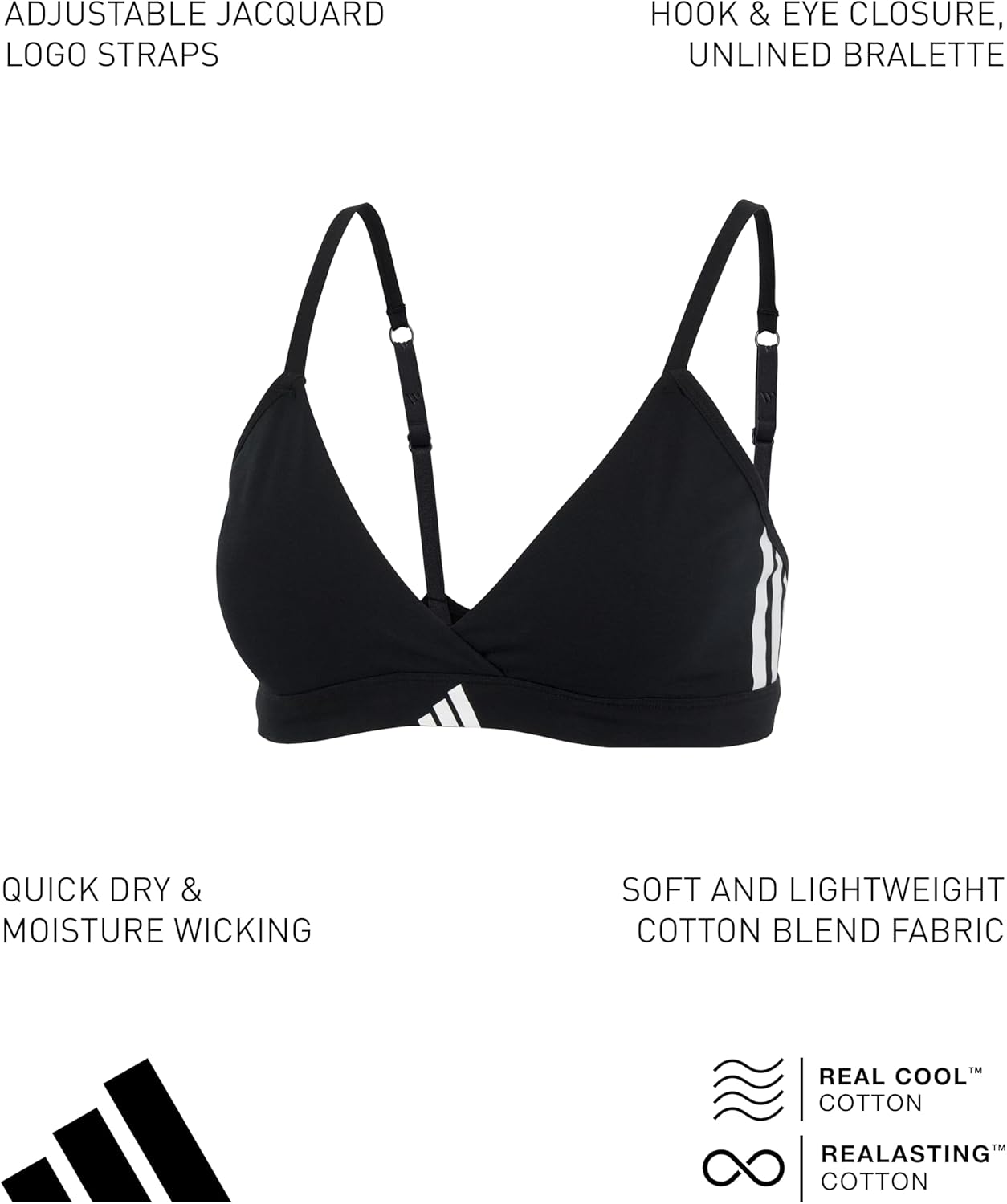 adidas Womens 3 Stripes Active Essentials Cotton Triangle Wrap Bralette - Image 5