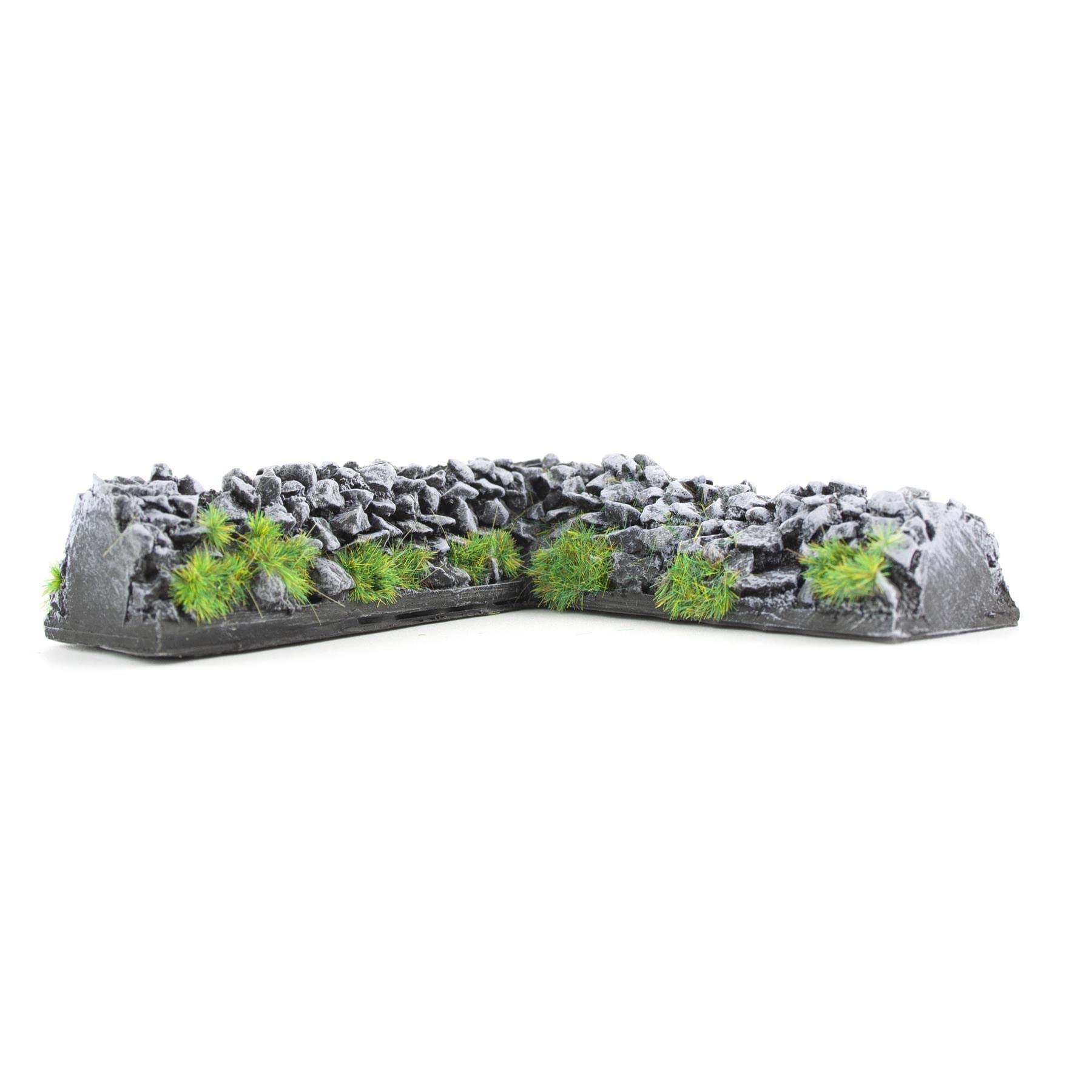 War World Gaming | Fels-Mauer Eckteil | Bemalt & Beflockt x 4 | 20-28 mm Tabletop Gelände Modellbau Landschaftsbau Modellbahn
