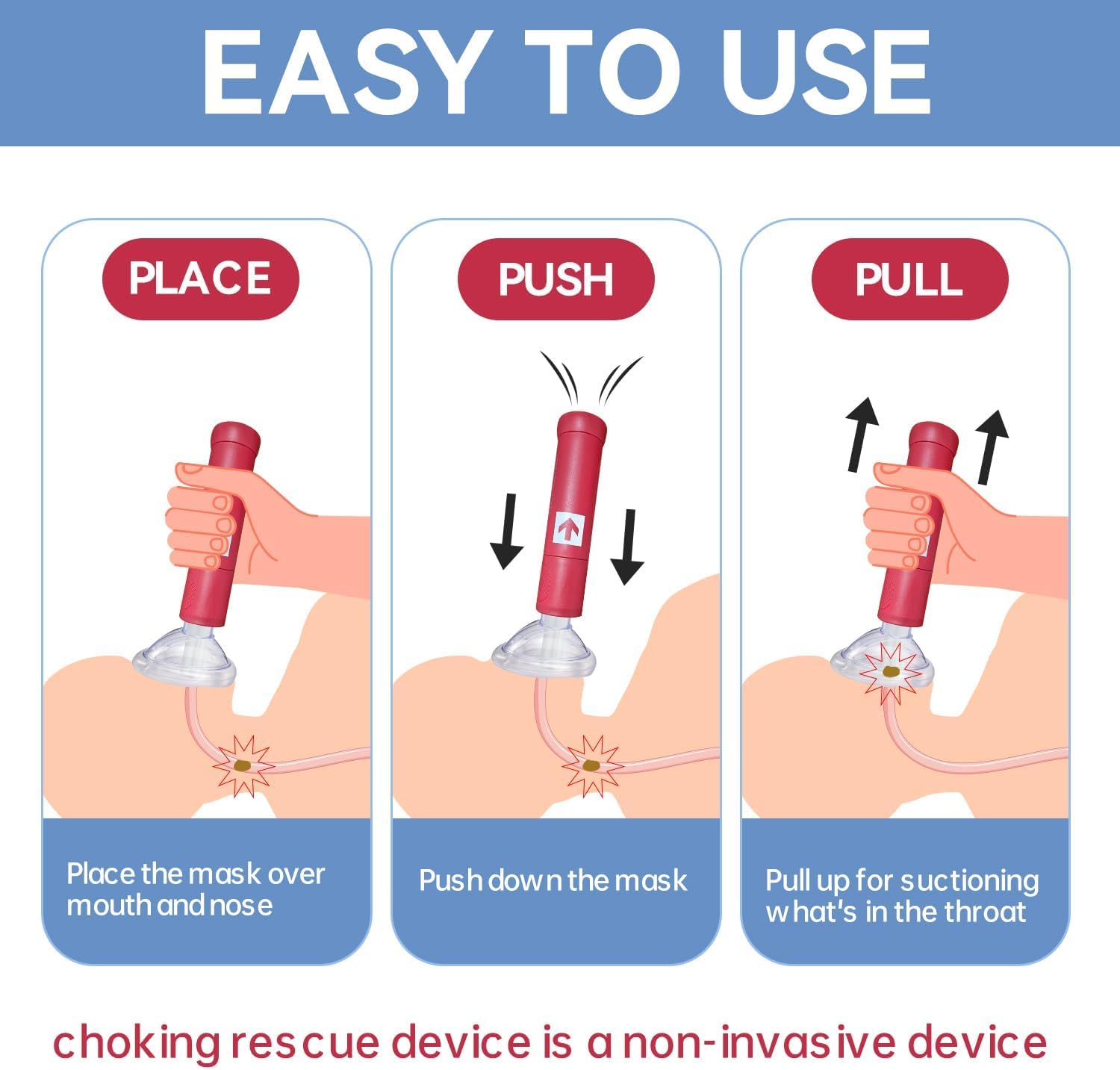 Airway Choking Rescue Device Storage Bag - Lightweight Drawstring Case for Quick Access Color Red-ZZ19 - 2