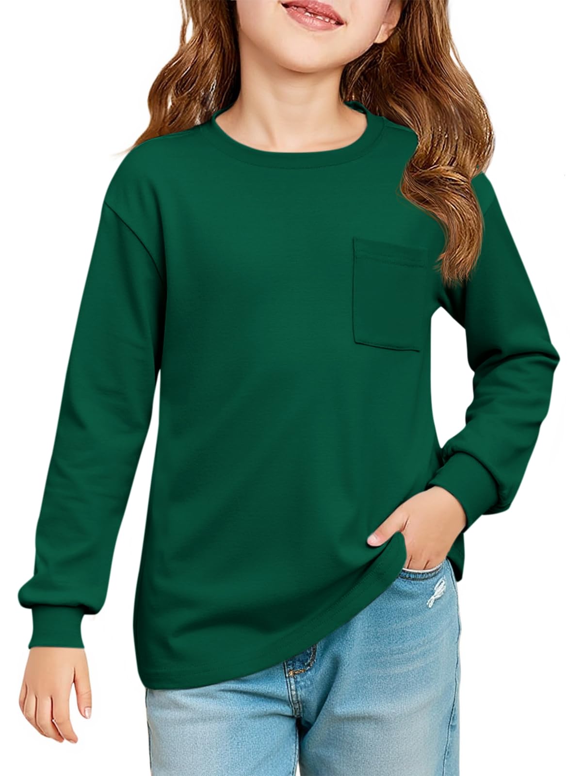 Haloumoning Girls Long Sleeve Shirts Kids Crewneck Soft Tunic Tops