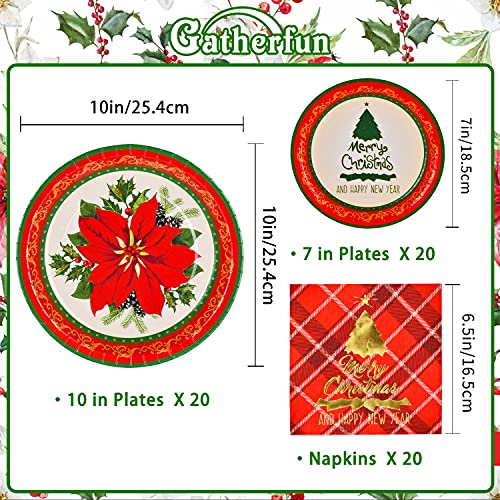 Gatherfun Christmas Party Supplies Christmas Poinsettia Flower Disposable Paper Dinner Plates Dessert Plates And Napkins For Merry Christmas Party, Serve 20 #TOP1