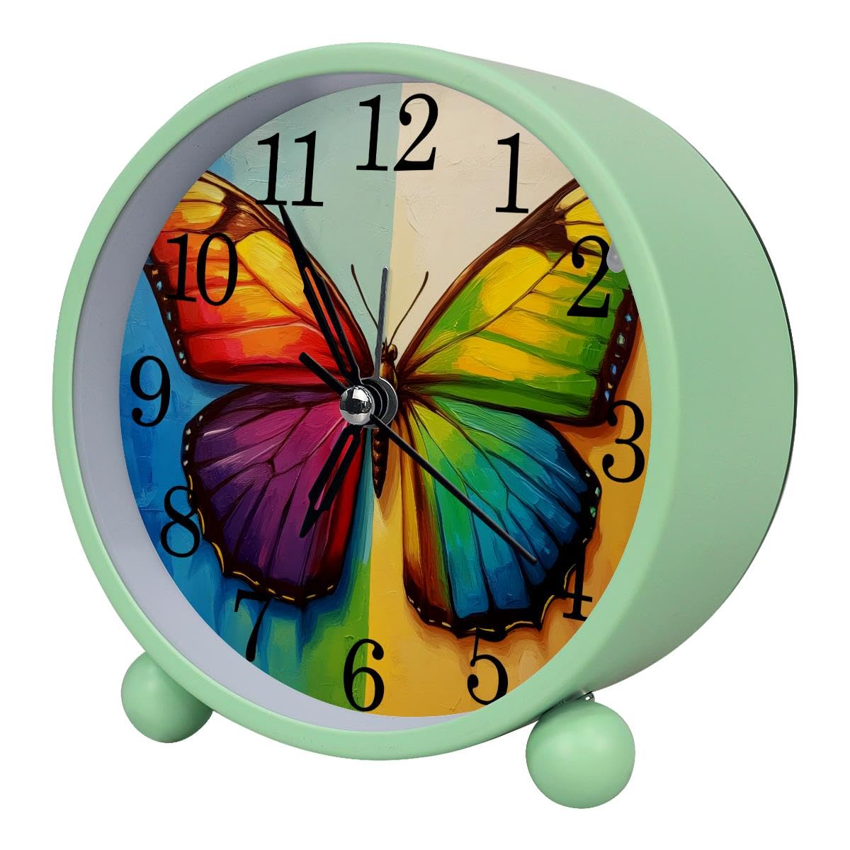 Alarm Clock Colorful Butterfly, Silent Non-Ticking with Night Light
