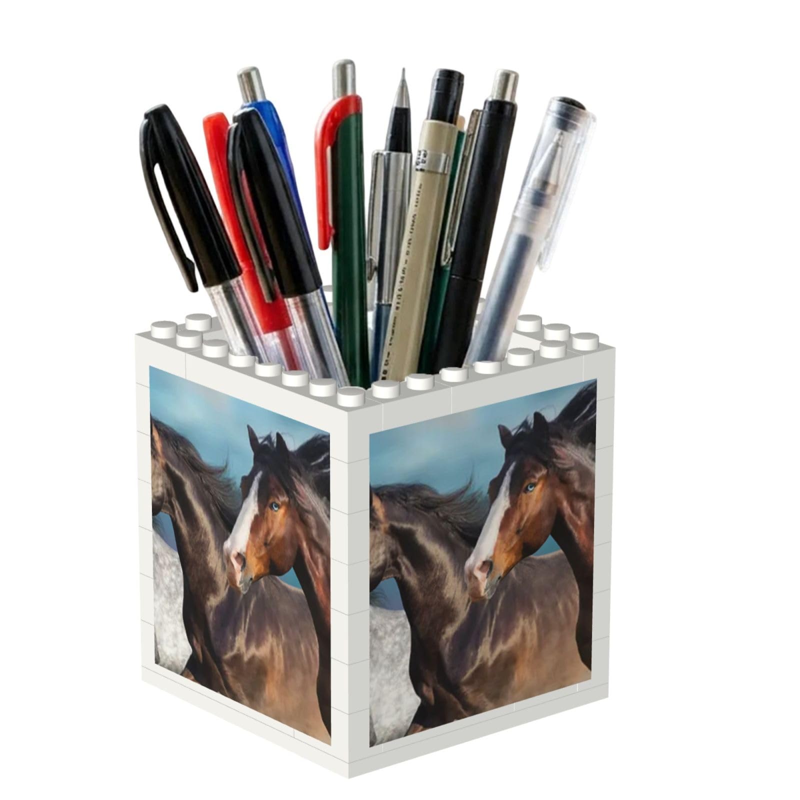 Poadnly White Horses, Pen Pot Pencil Holder for Office Home School, Compact Desk Organiser for Office Stationery