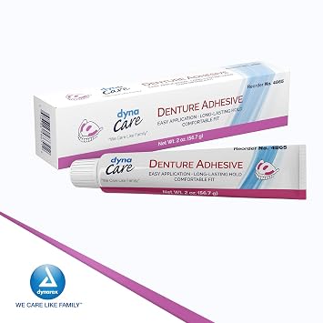 Dynarex Denture Adhesive - Easy to Dispense & Apply - Long-Lasting & Secure Hold - Comfortable Fit - Mint Flavored Denture Adhesive Cream - 2 Oz Tube