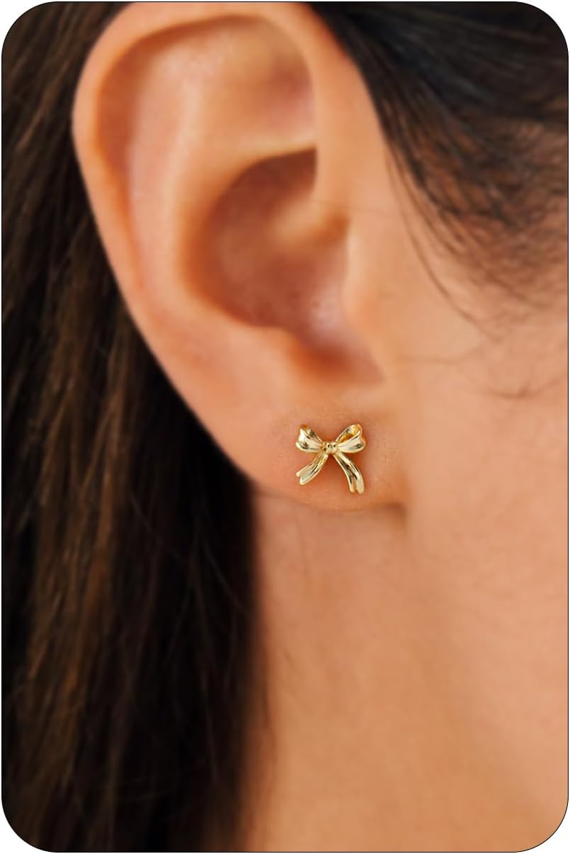 Gold earrings silver rose gold plated bow trendy dainty cute
