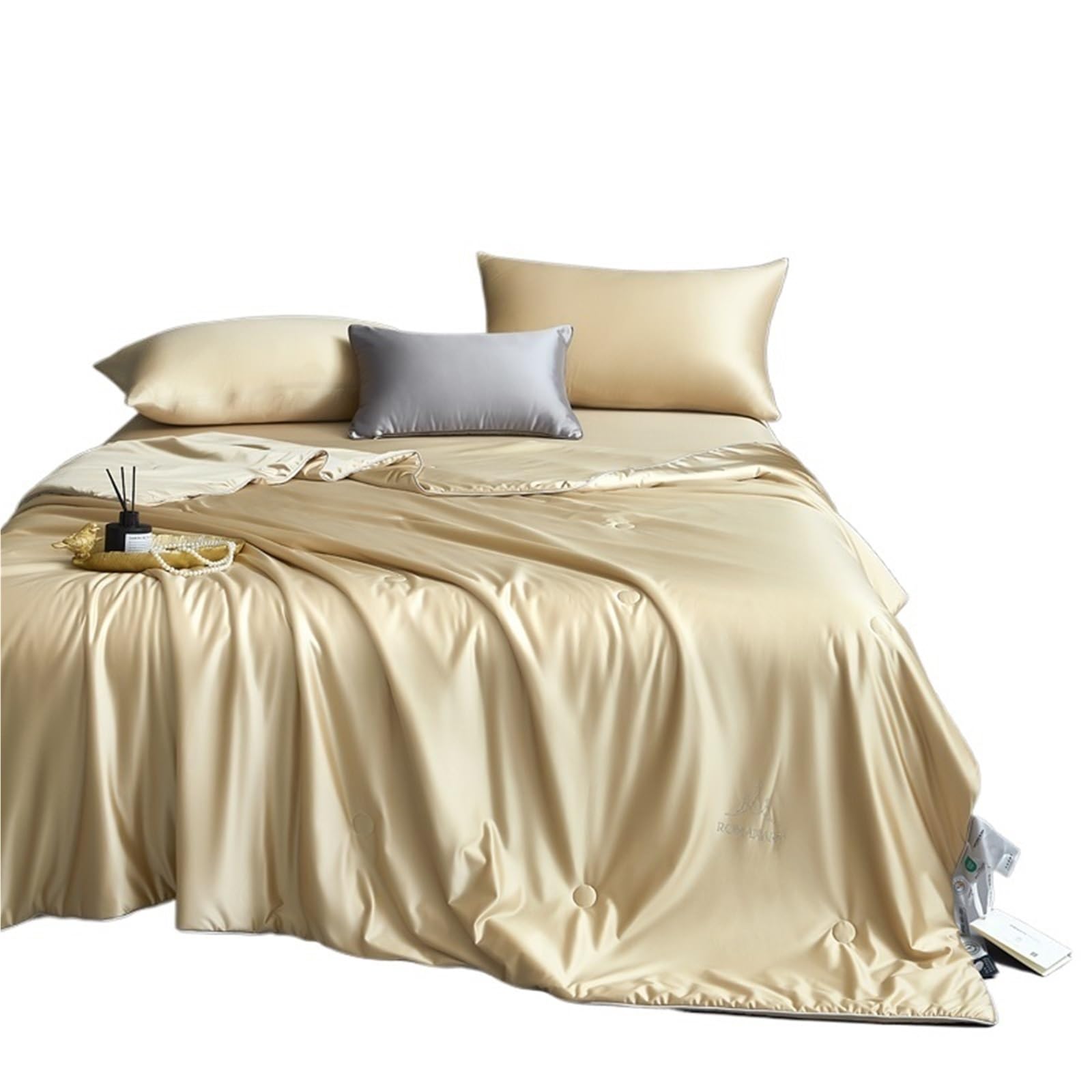 EBzvblxm Cooling Blanket for Summer, Cooling Blanket Silk Filled, Washed Fabric Shell, Multicolor, Multiple Sizes(Gold,200x230cm)