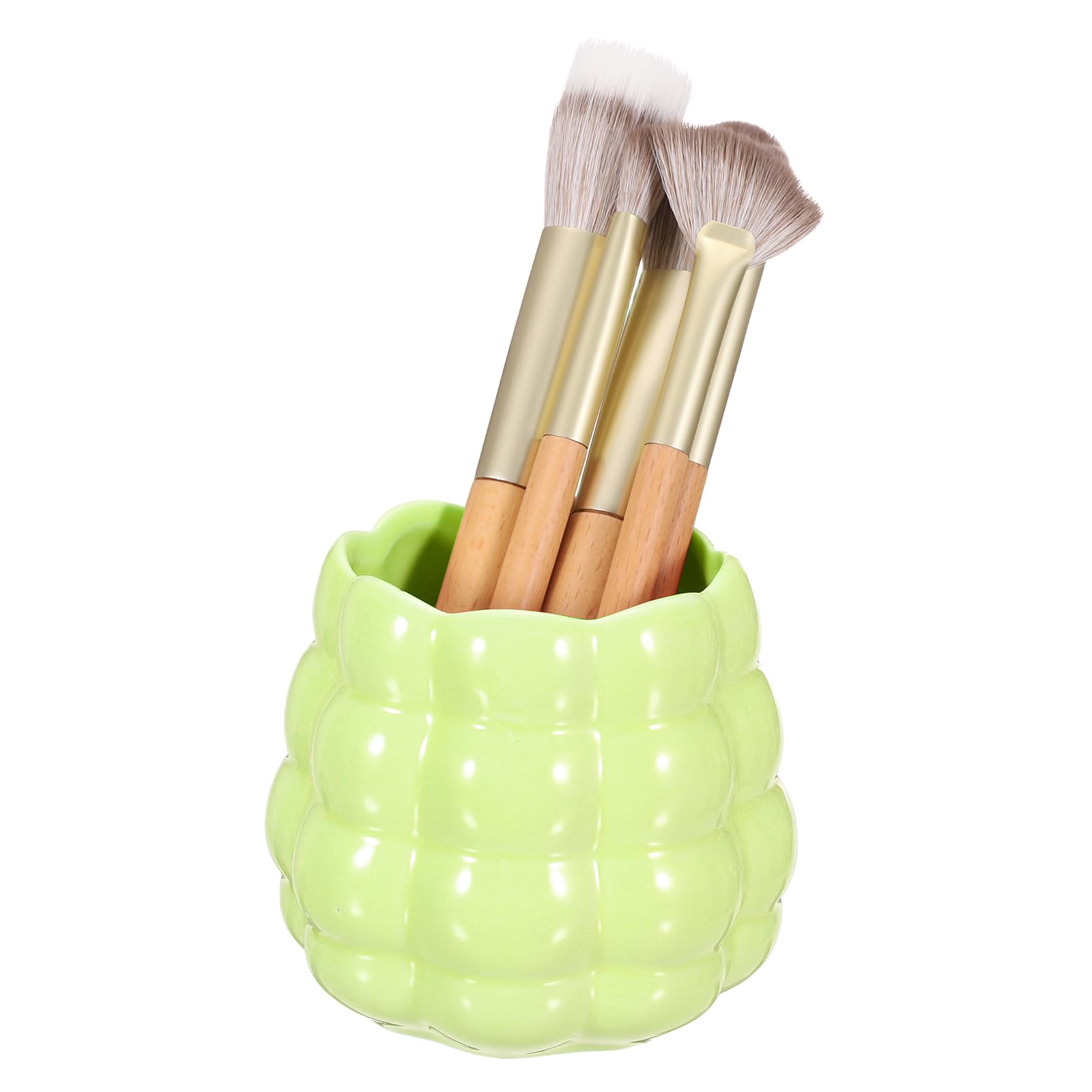 sourcing map Ceramic Makeup Brush Holder, Round Desktop Pen Holder For Makeup Brushes, Forks And Pencils Suitable For Vanity Bathrooms Dining Table And Office, Fruit Green