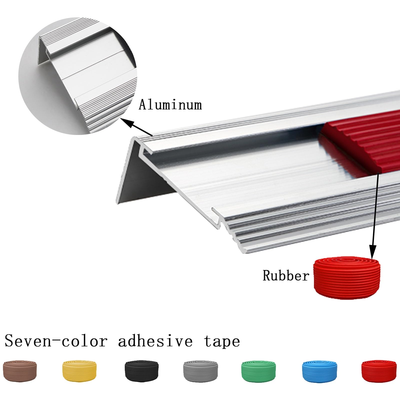 Perfil De ProteccióN para Borde De EscalóN Aluminio, Antideslizantes Tira Goma ExtraíBle, Borde De PeldañO, Cubiertas Borde Escalera, con Bandas Antideslizantes, 1 M De Longitud (Color : Yellow, Siz