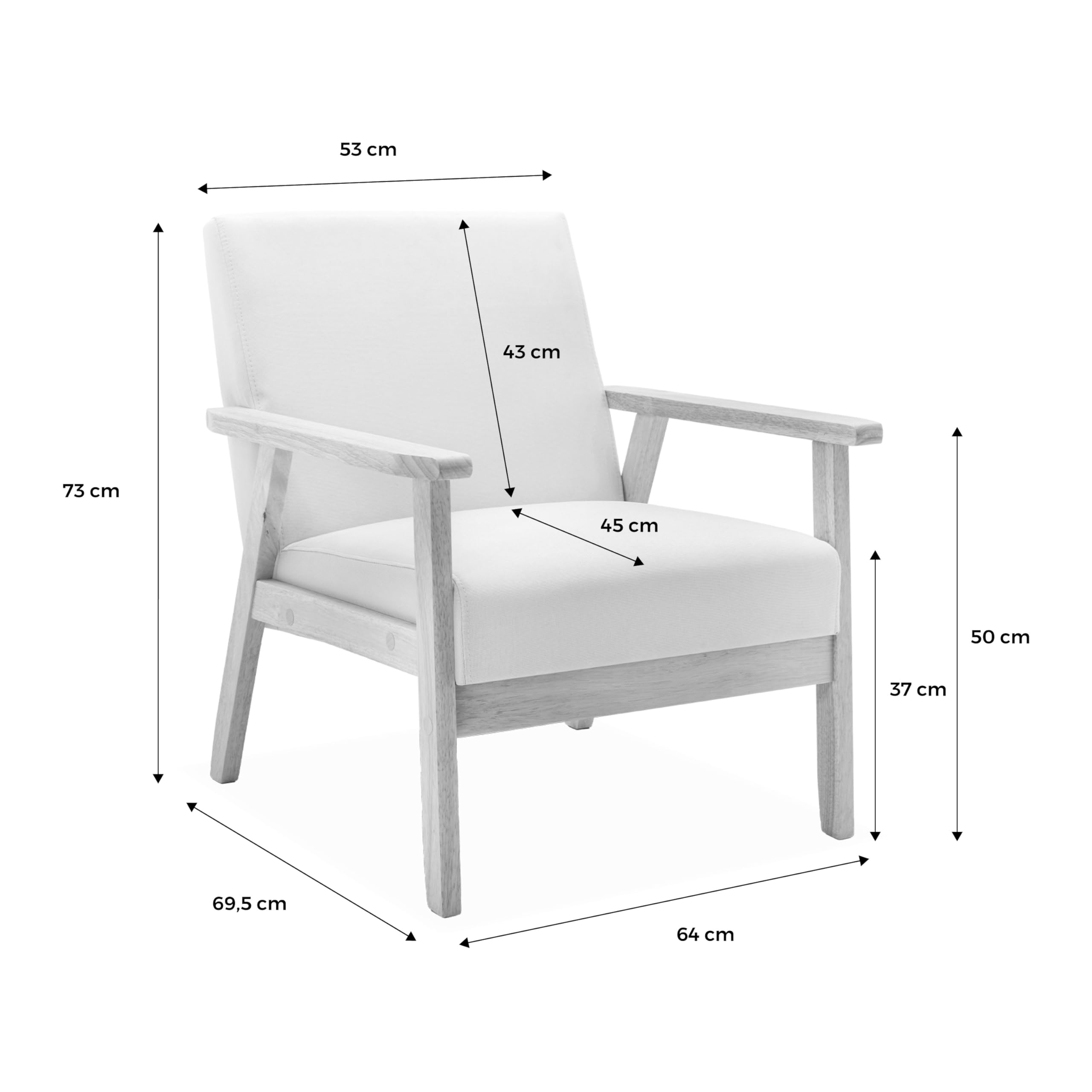 Alice's Garden sweeek-Sillón Estilo escandinavo de Madera y Tela Gris Claro - 64x69.5x73 cm