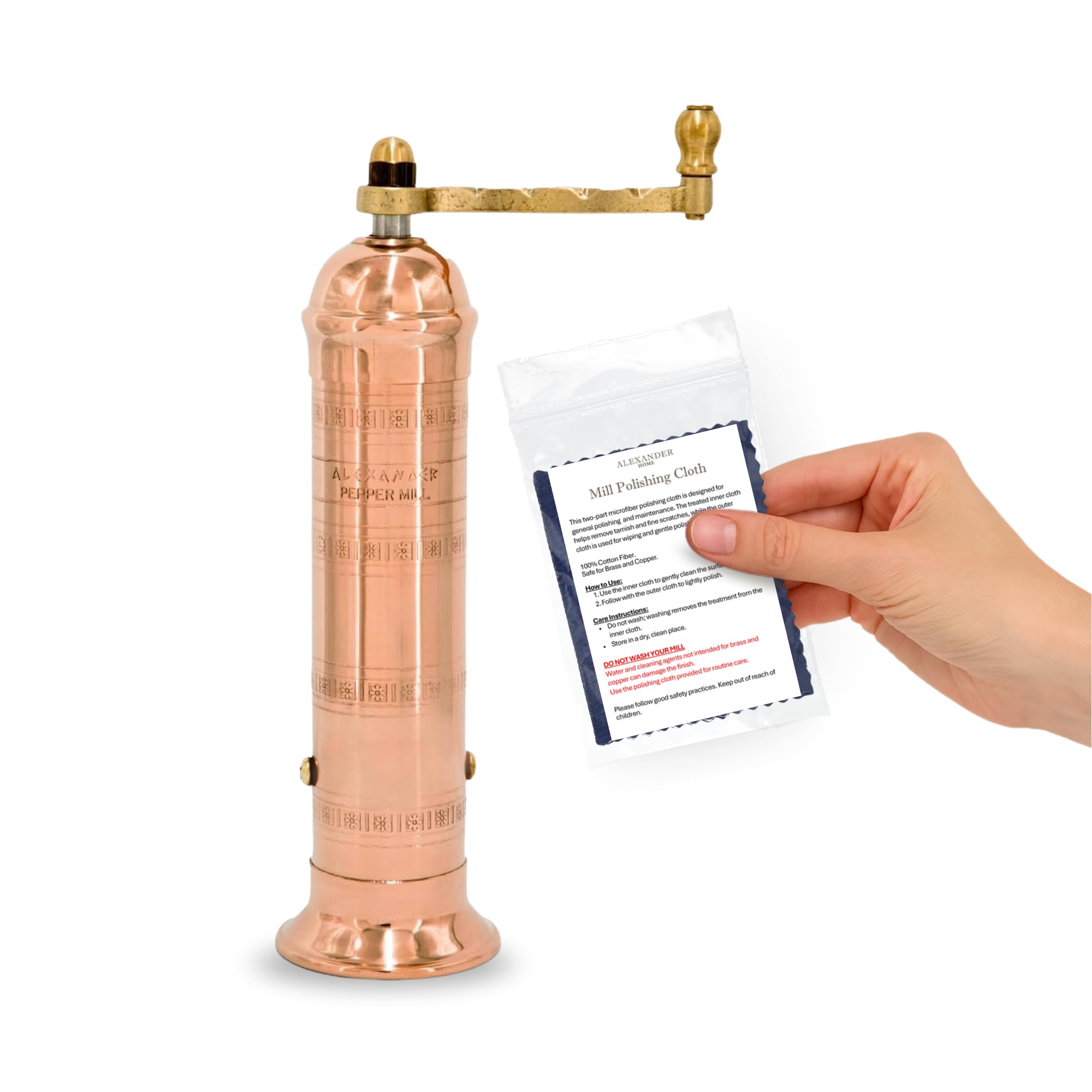 The Original Greek Pepper Mill 8 Inch Tall | European Pepper Mill Grinder with Crank Handle | Manual Pepper Grinder | Peppercorns Refillable - Copper