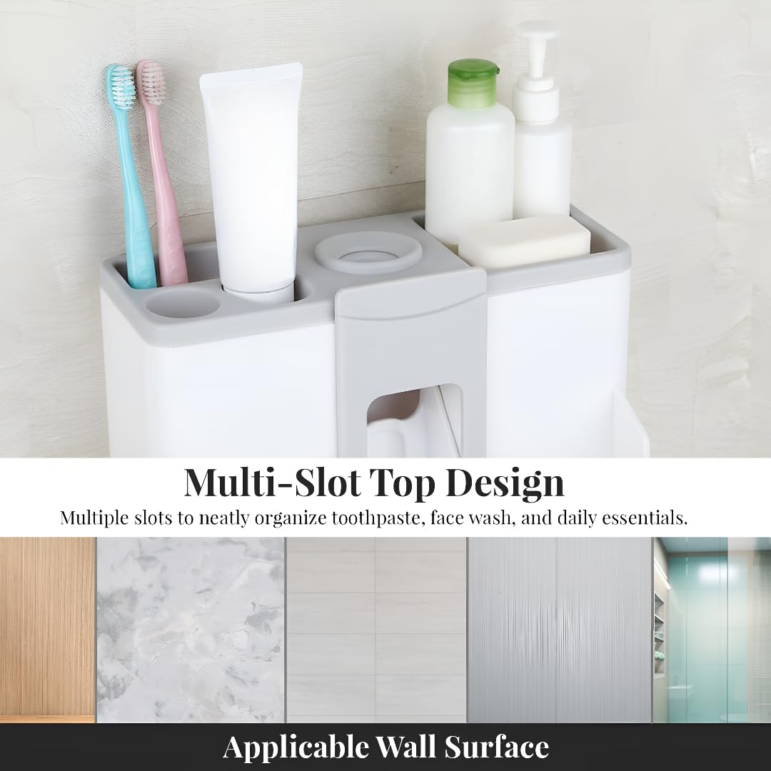 Tyzag Plastic Tooth Brush Holders for Bathroom, Toothbrush Holders, Toothbrush Holders for Bathroom Wall Mounted, Toothpaste Holder Wall Mounted (2 Cups) - White 2