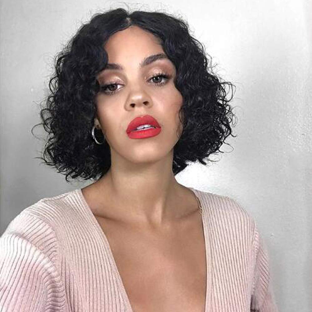 Amazon.com : Short Bob Curly Human Hair Wigs for Women  display picture 3