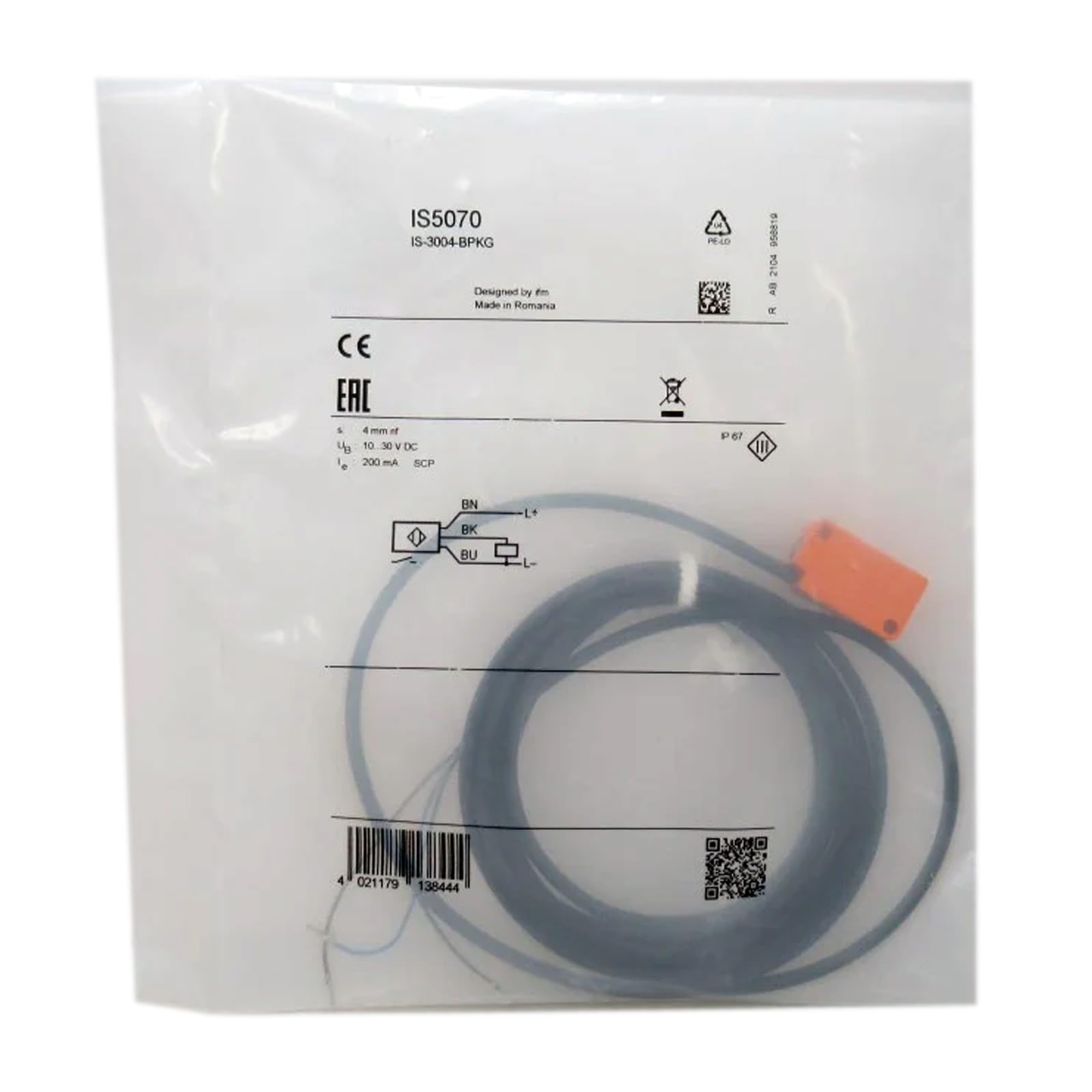 Tsnwinme IS5070 Inductive Sensor, Sensing Range 4 mm Non-Flush mountable; Operating Voltage 10...30 DC V; 3-Wire; PNP; 2 m PVC-Cable; 2 m; PVC