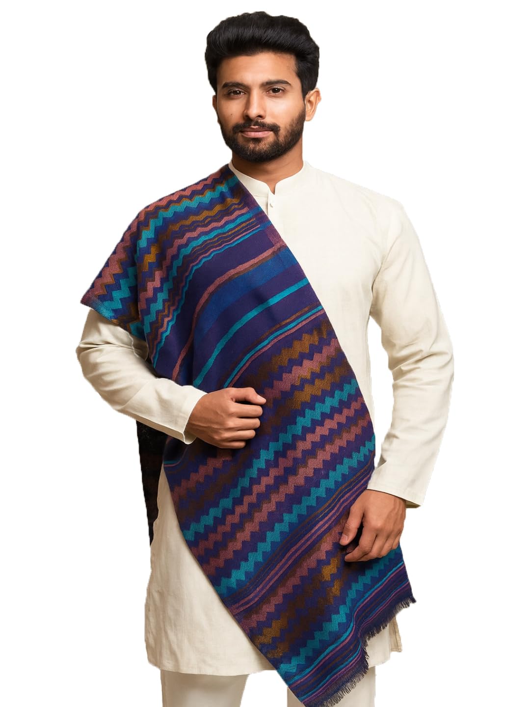 Men Wool Stole with Zari, Zig-Zag & Striped Pattern Reversible Mens Stole, Woven Wool Stoles for Boys - Size (80 inch x 28 inch)-image-49