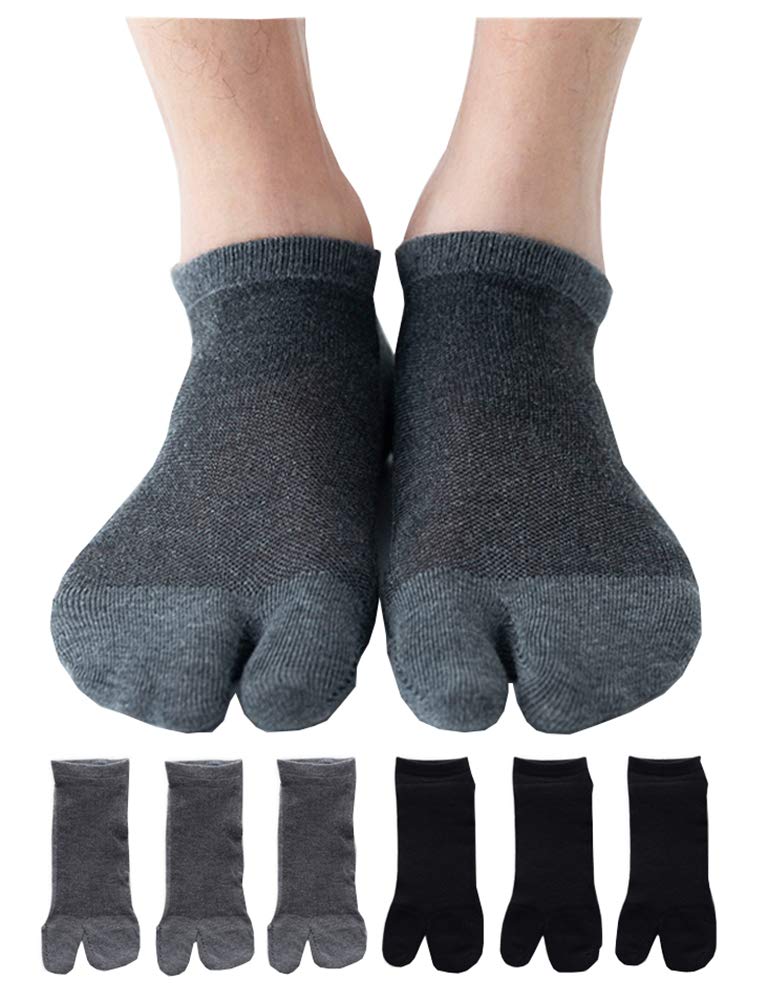 UBUMO Men's Tabi Flip Flop Socks Athletic Cotton Crew Two Toe 5/6 Pack