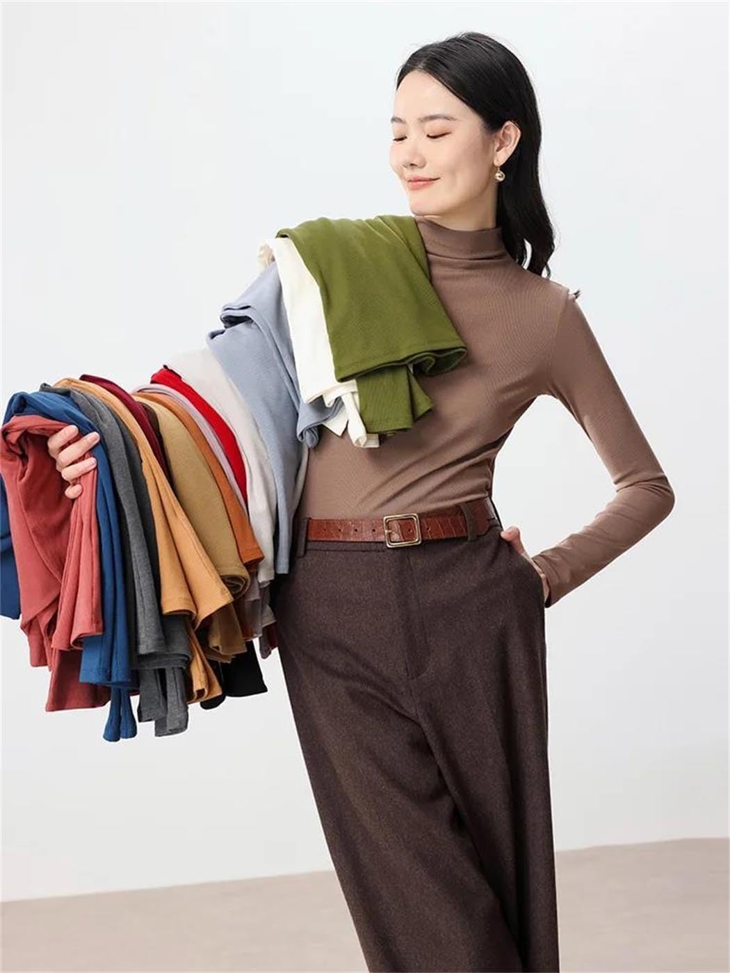 Women's Silk Viscose Blend Thermal Top Solid Long Sleeve Basic Bottoming Shirts