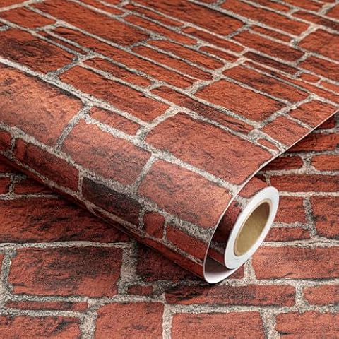 Decotalk Samoprzylepna tapeta z efektem 3D, do sypialni, czerwona cegła, 44,5 x 900 cm, folia samoprzylepna, do mebli, czerwona cegła, tapeta samoprzylepna, do restauracji, kawiarni, przemysłowego