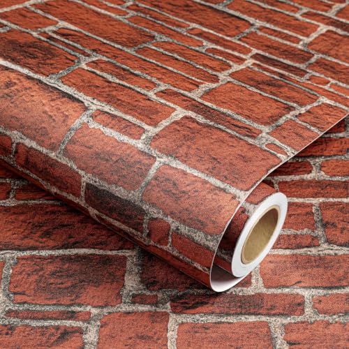 Decotalk Samoprzylepna tapeta z efektem 3D, do sypialni, czerwona cegła, 44,5 x 900 cm, folia samoprzylepna, do mebli, czerwona cegła, tapeta samoprzylepna, do restauracji, kawiarni, przemysłowego