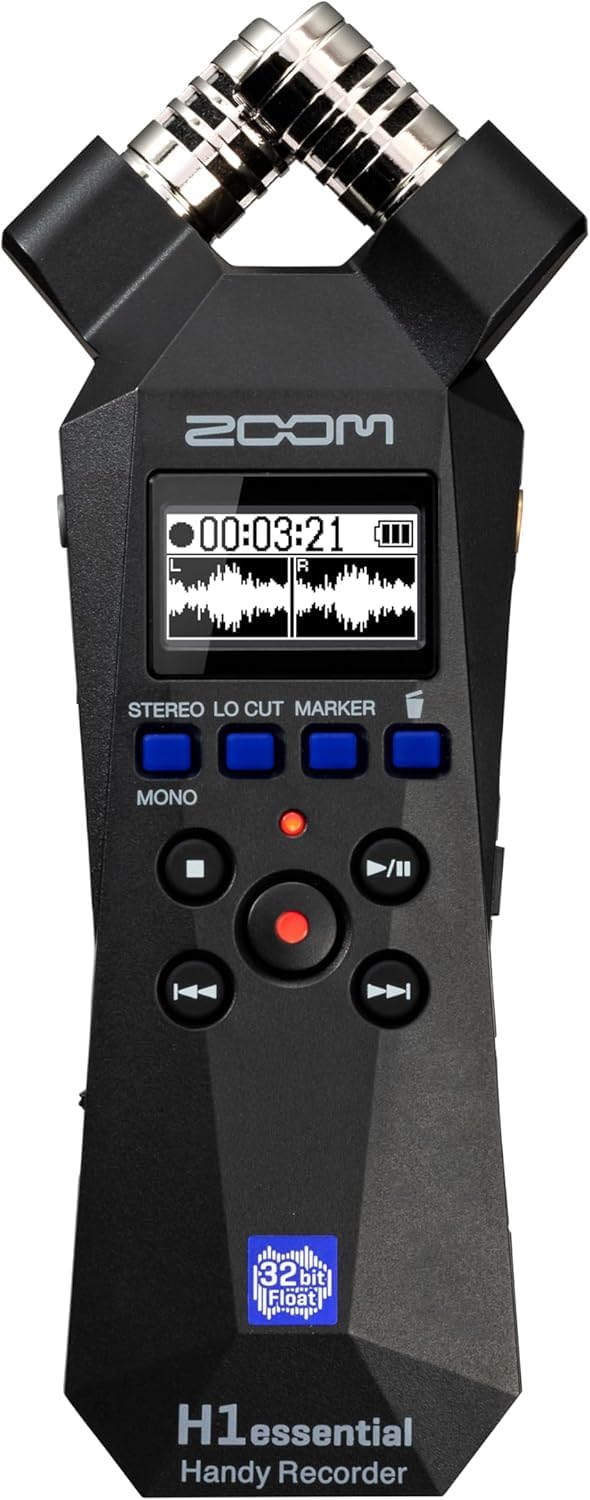Zoom H1essential Ensemble enregistreur audio portable 2 pistes 32 bits avec APH-1e avec pare-brise poilu, coque rembourrée, adaptateur secteur et câble USB C