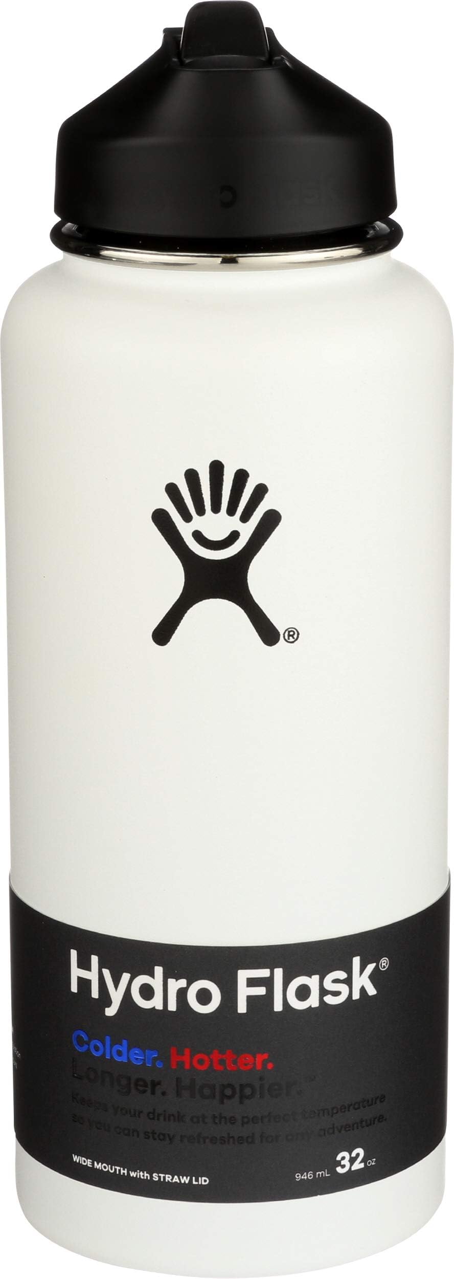 Hydro Flask Vacuum Insulated Stainless Steel Water Bottle Wide Mouth with Straw Lid (White, 32-Ounce)