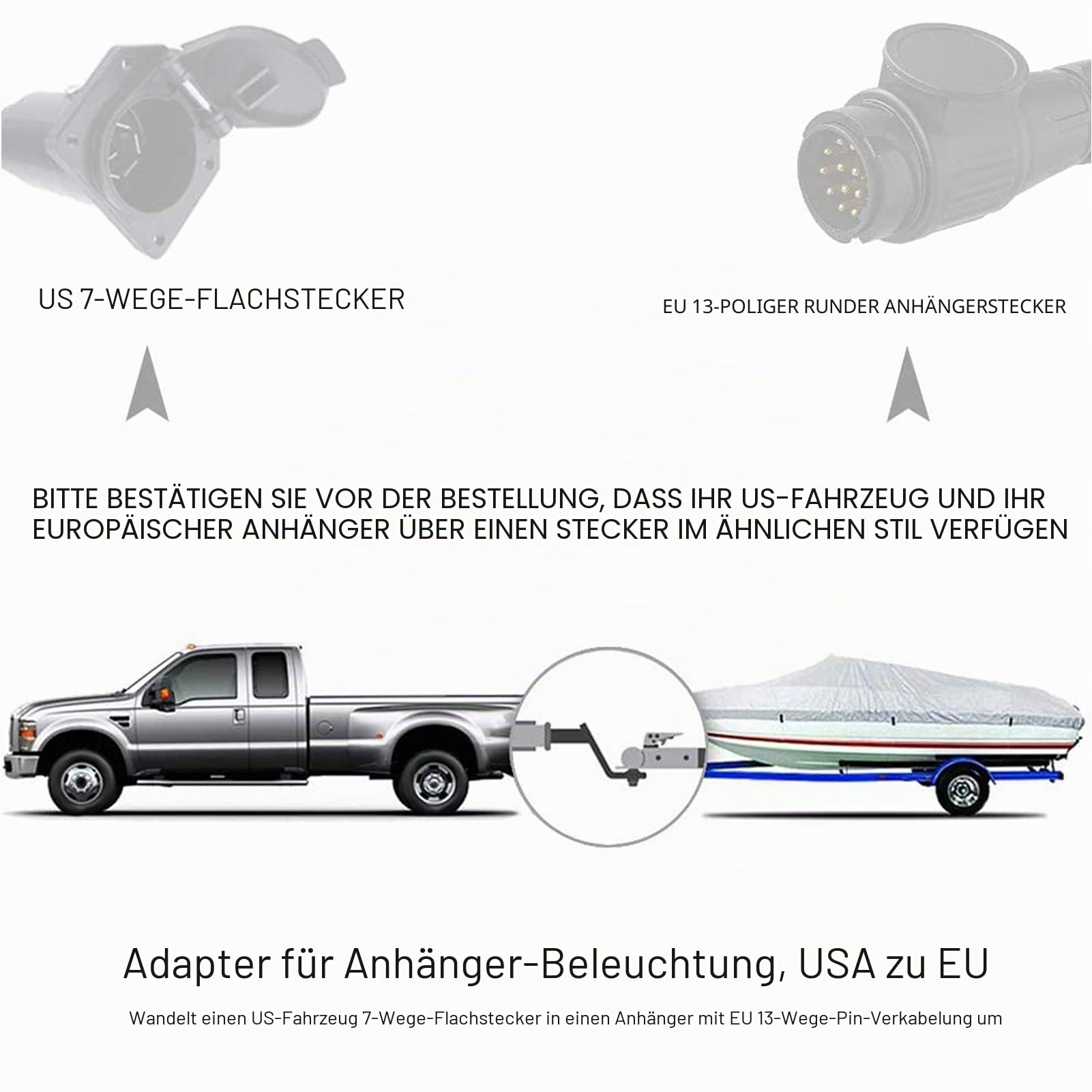 Adapter FÜR AnhÄNger-Beleuchtung, Usa Auf Eu, 7-Polige Buchse (Us-Fahrzeug) Auf 13 Poligen Stecker (Eu-AnhÄNger)