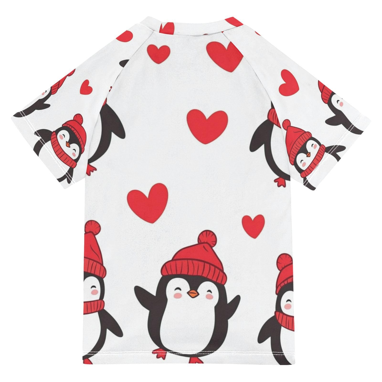 Jucciaco Boys Swimsuit Penguin Love Cute Red Sunscreen Kids Sun Rashguard Short Sleeve T-Shirts Swimwear Sets UPF 50+