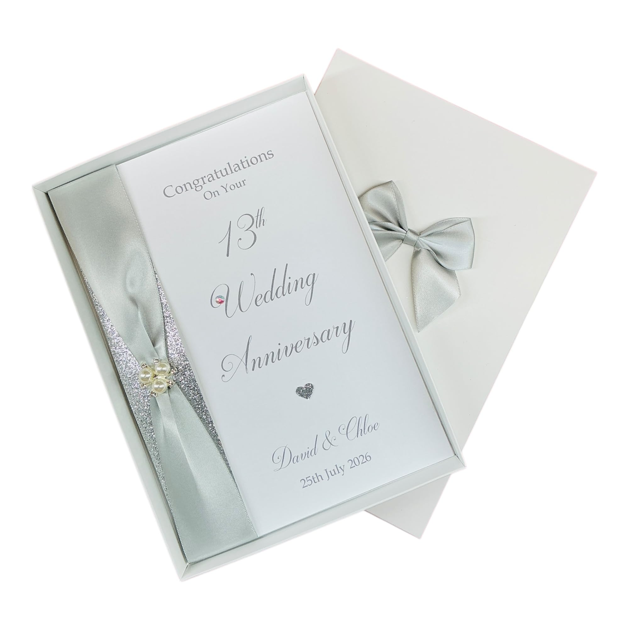 13th Wedding Anniversary Card - Lace 13 Year Thirteenth Anniversary Luxury Greeting Card, Personalised Gift for Wife, Husband, Parents, Couple, Friends - A5 Card - 20 Colours to Choose