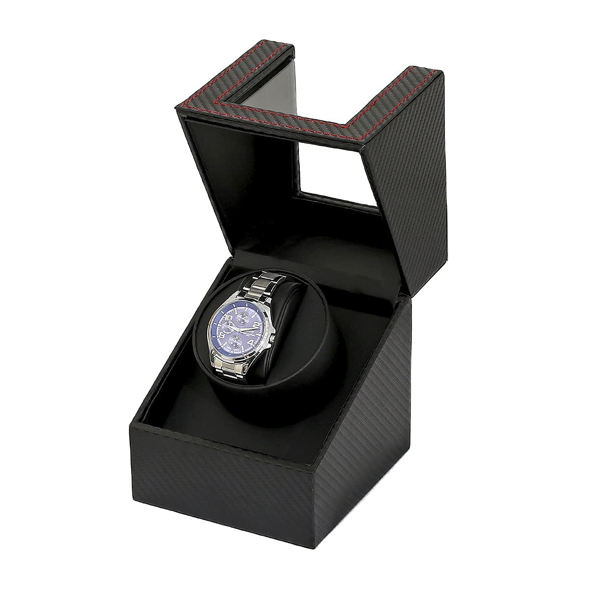 Caja para reloj individual con rotación automática estuche de almacenamiento y soporte a pilas 7