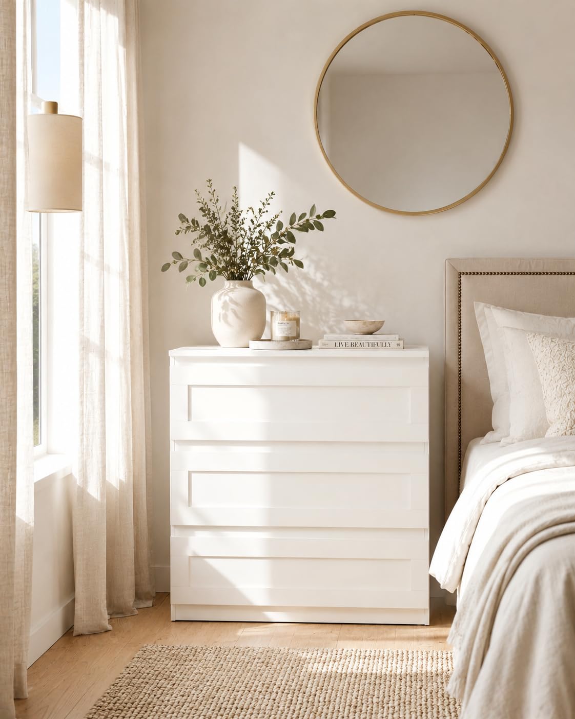 Cajonera Blanca Cómoda Dormitorio 3 Cajones 70 cm Ancho