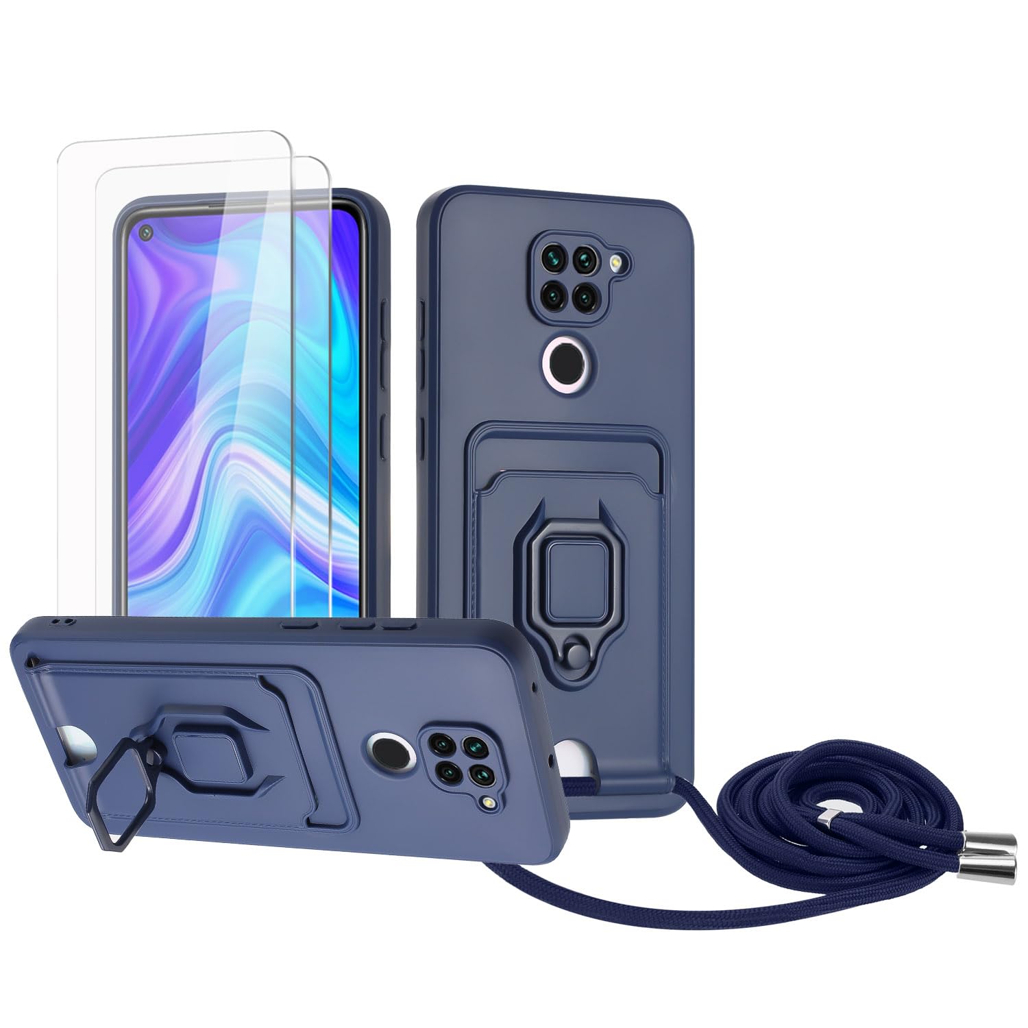 Zallagre Funda con Cuerda Compatible con Redmi Note 13 Pro 5G,[2 Packs Cristal Templado],Ranura para Tarjetas,Cubierta de Cámara Deslizante Proteger,360 Anillo Soporte-Morado — view 74