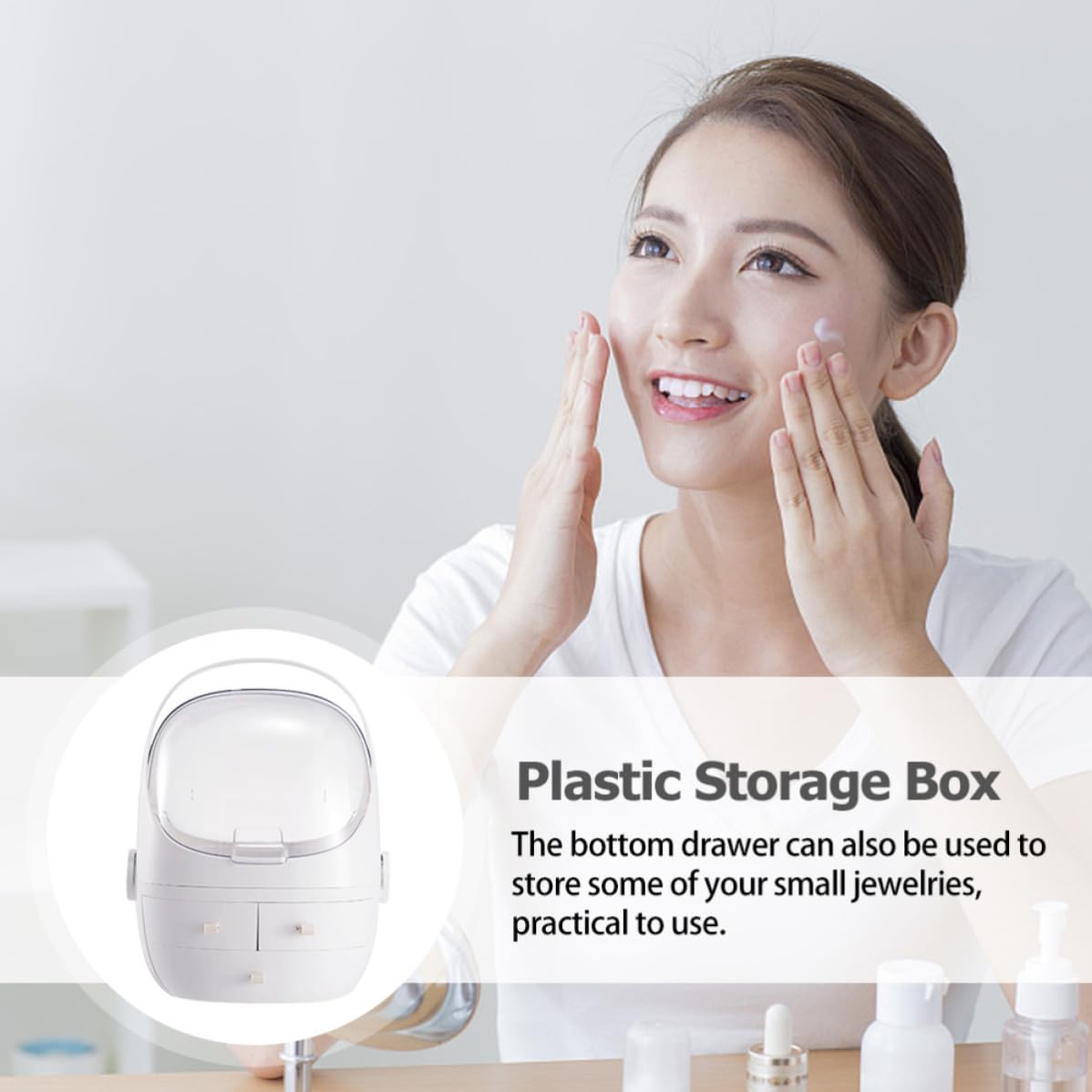 Beaupretty Caja de Almacenamiento para Cosméticos ABS Blanco Asa y Diseño