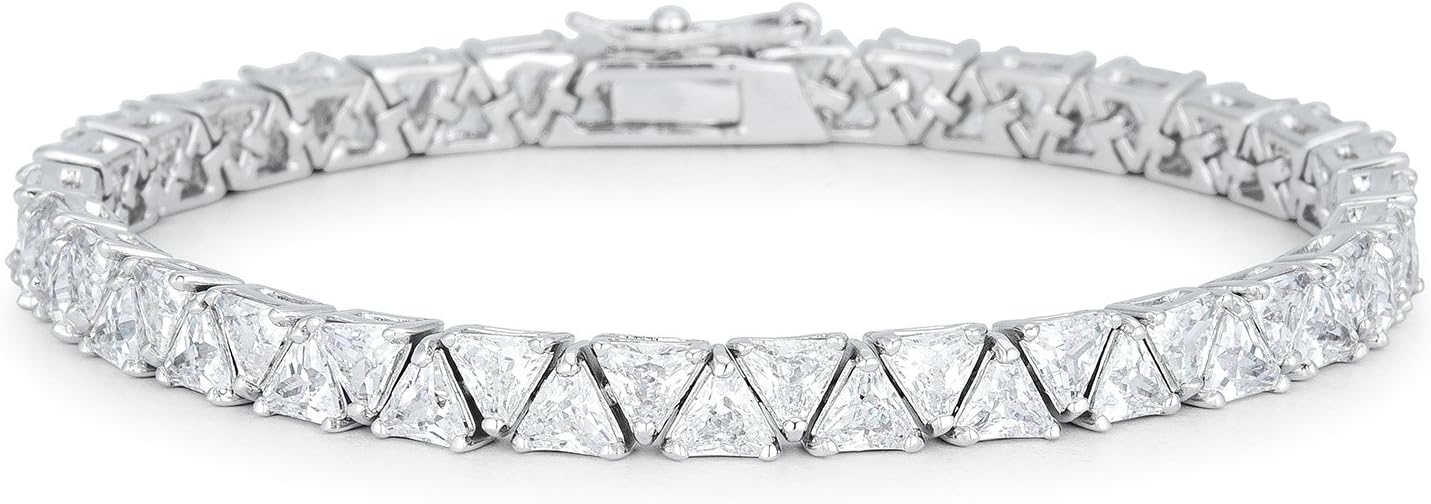Kate Bissett Genuine Rhodium Plated 7.25 Inch Trillion Cut Cubic Zirconia Bracelet