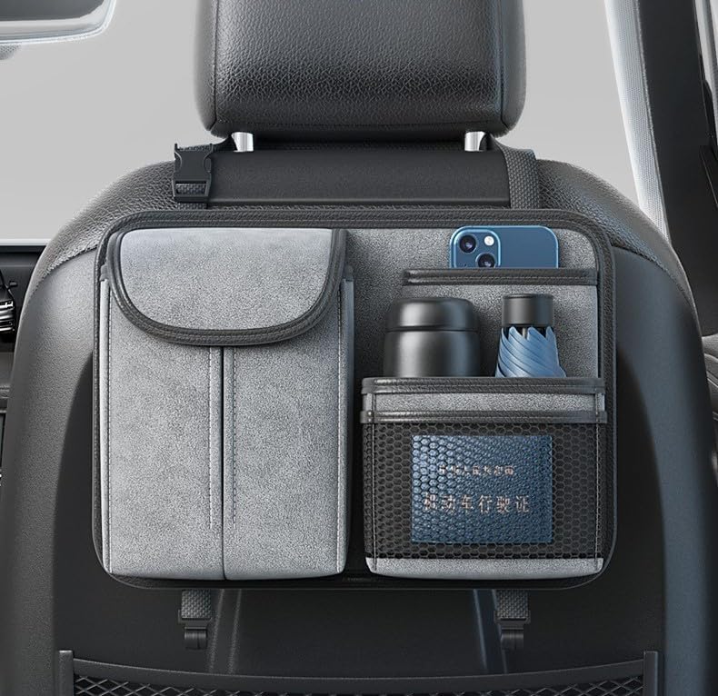 ARHAT ORGANIZERS Seat Back Organizer with Tissue Box, Premium Storage Hanging Bag, 2 Hooks, Universal Car Pocket for Cup Holders, Mobile, Bottles, Umbrella (Grey)-image-9