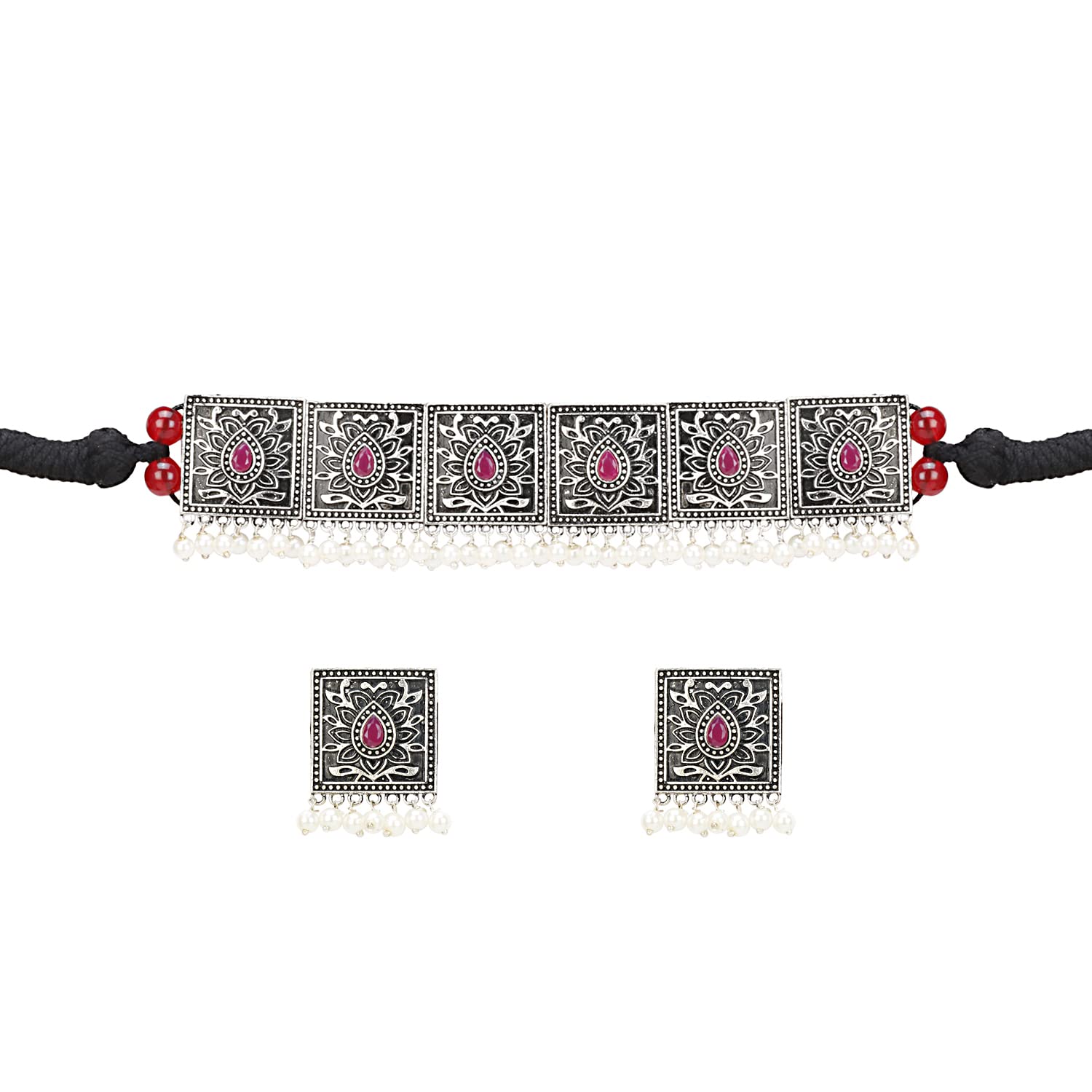ARADHYA ` stylish silver Oxidised stone choker jewellery set (Ruby) (B096S4YW68) Amazon Price History, Amazon Price Tracker