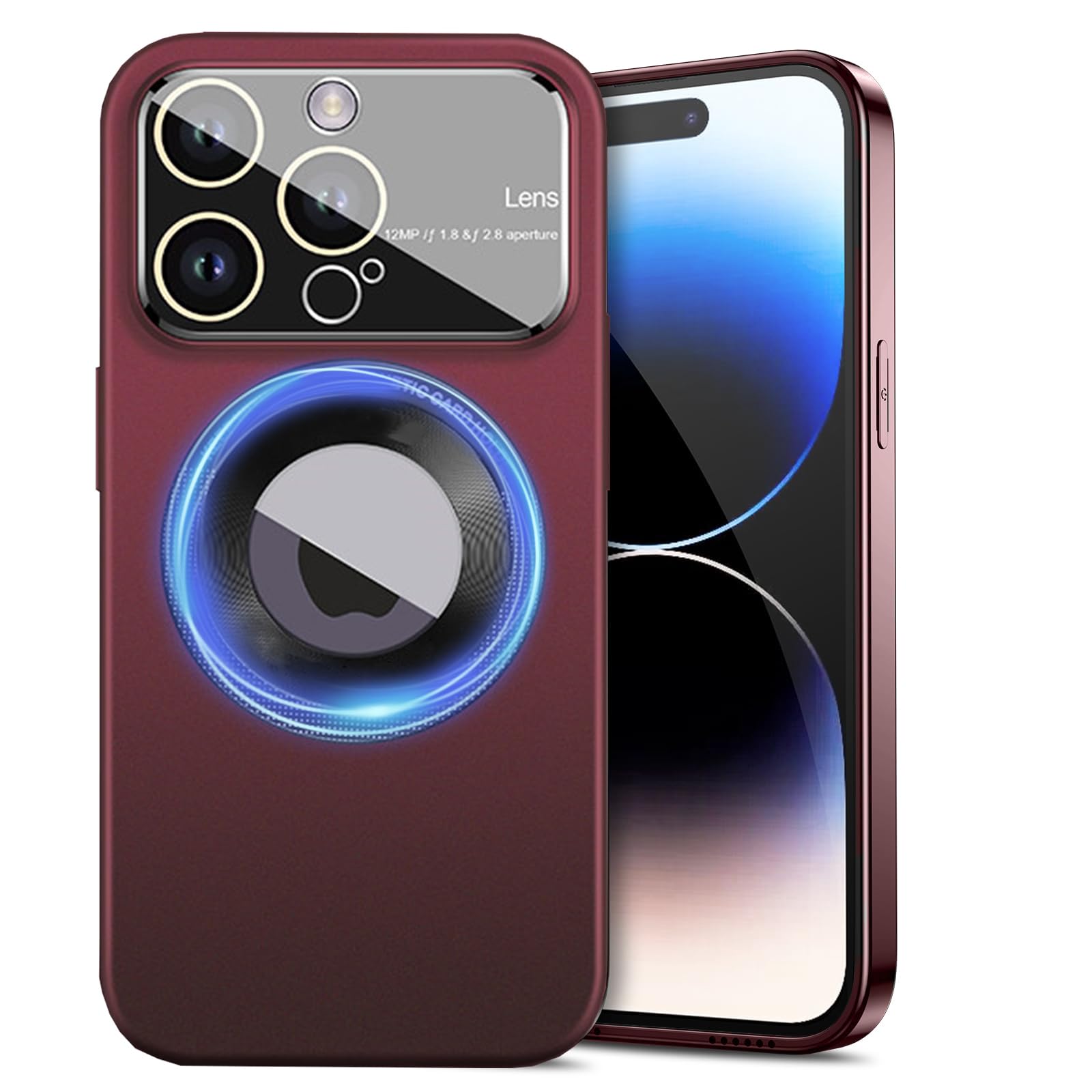Newly Magnetic for iPhone 15 Pro Case M‘agS’afe [Full Camera Lens Protector] [Compatible with MagSafe] Logo View Plating Glossy Cover Case for iPhone 15 Pro Phone Case (iphone 15 Pro, Red)