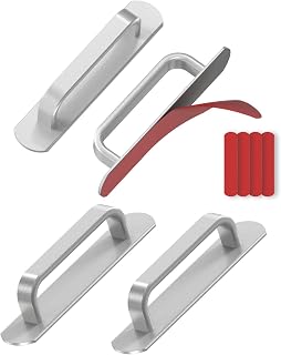 5.7 Inch Self-Adhesive Cabinet Handle, Aluminum Stick-On Sliding Barn Door Pull for Closet, Kitchen Cupboard, Drawer, Window, Glass Door - No Drill Peel and Stick Pull Handle (4, Silver)
