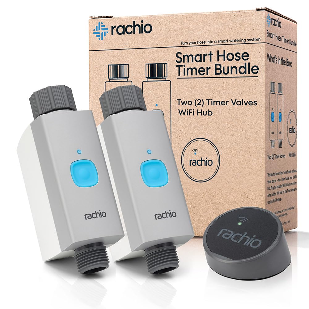 Photo 1 of Rachio Smart Hose Timer (2 Valves + 1 WiFi Hub) – App-Controlled Outdoor Faucet Timer, Quick Install & Scheduling, Expandable System
