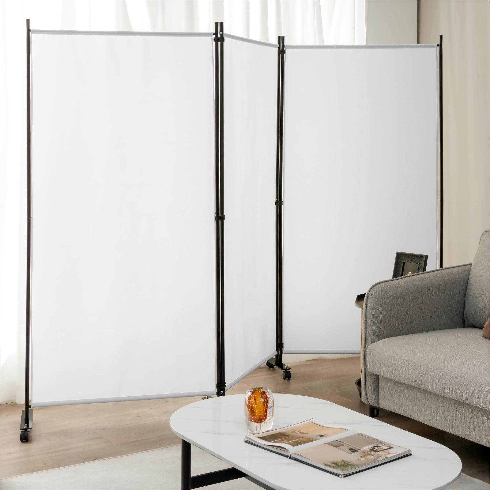 GIANTEX Paravent de séparation intérieur sur roulettes - 3 pièces - 262 x 180 cm - Paravent Pliable - Mur Espagnol autoportant avec Pieds Larges - Cloison en Tissu - Protection privée (Blanc)