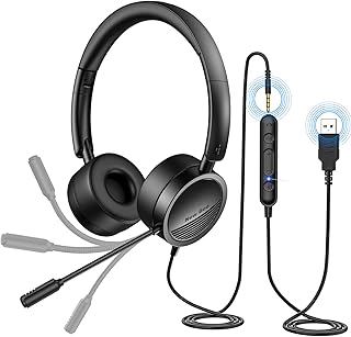 New bee [2 Pack] USB Headset Computer Headset in-Line Call Controls Office Headset with Noise Cancelling Micphone Call Center Headset for Skype, Zoom, Laptop, Phone, PC, Tablet, Home