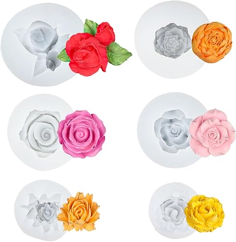 6 moldes de silicona de flores para hacer velas, moldes de vela de silicona 3D, moldes de silicona, moldes de velas de flores reutilizables para