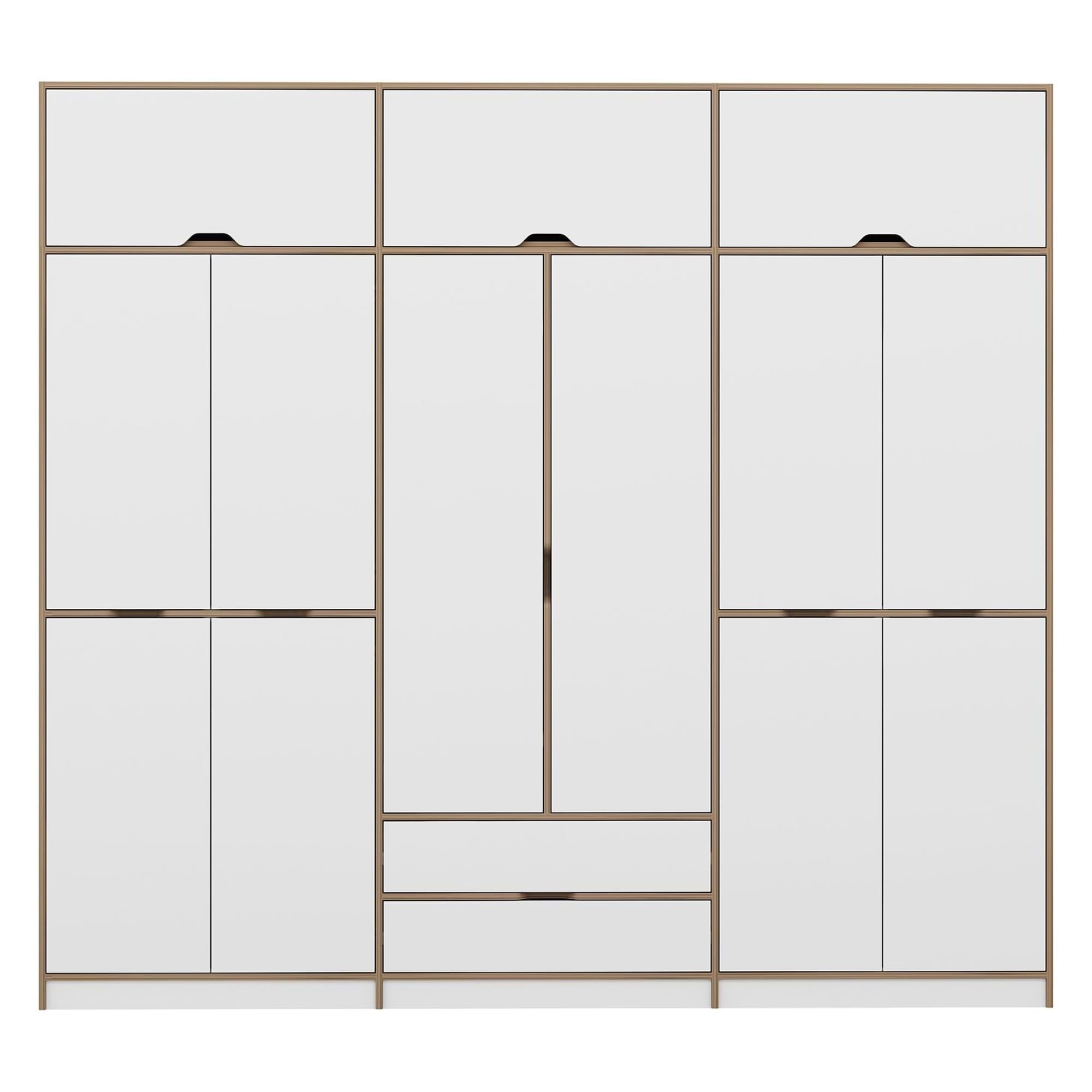 Dmora Guardaroba Grande Skiron 277x253h cm Bianco 2 Cassetti Appendiabiti, Armadio Camera da Letto 4 Ripiani