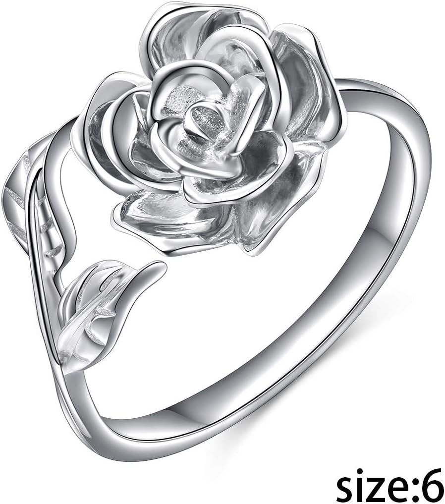 Alphm Valentines Day Rose Gifts S925 Sterling Silver Rose Flower Ring Adjustable Wrap Open Jewelry for Women Friend Mom Bride Girlfriend Sisters Teen - Image 5