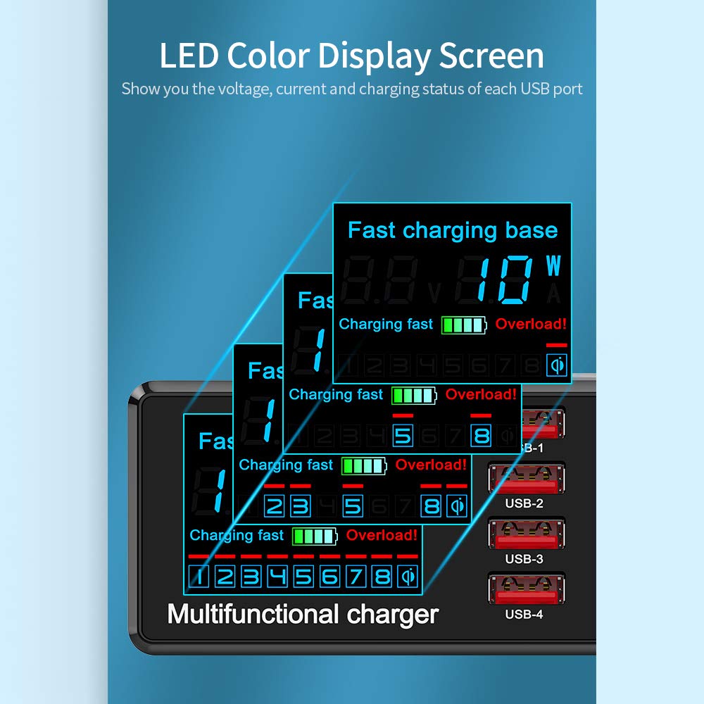 X9 8 portów bezprzewodowa ładowarka USB do szybkiego ładowania PD + QC3.0 + port USB stacja ładująca ze wskaźnikiem LED, kompatybilna z telefonem/laptopem/tabletem, wtyczka UE