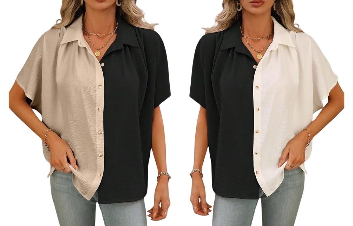 greciilooks Shirts for Women – Korean Style Short Sleeve Oversized Button Down | Plus Size Workwear Top for Office & Casual Wear (Available in Plus Size)-picture-40