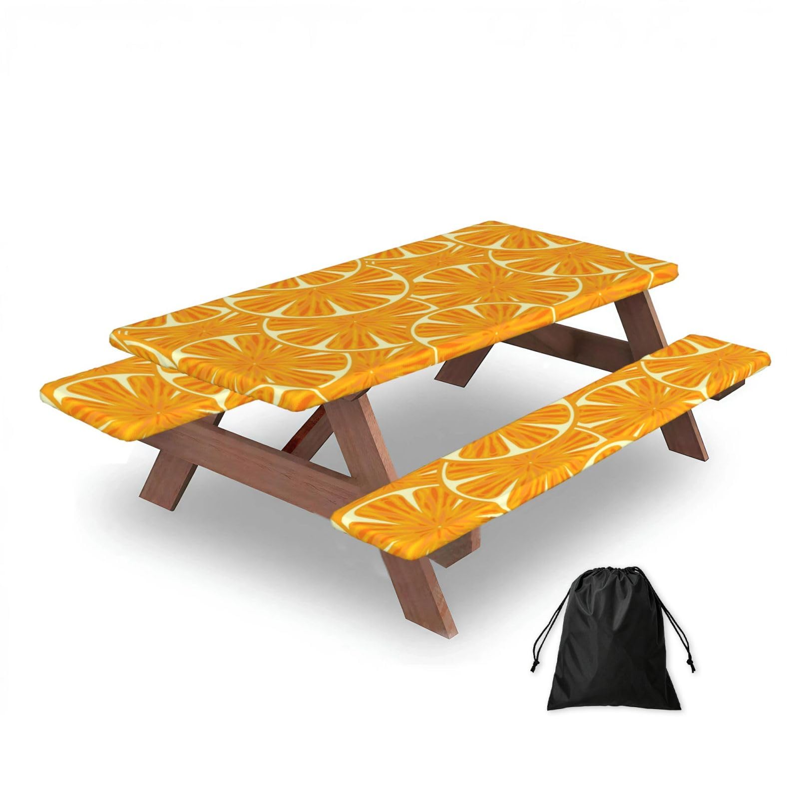 Bright Orange, Picnic Table Cover With Bench Covers -Waterproof Elastic Fitted Tablecloth for Garden Camping Patio 76x152cm