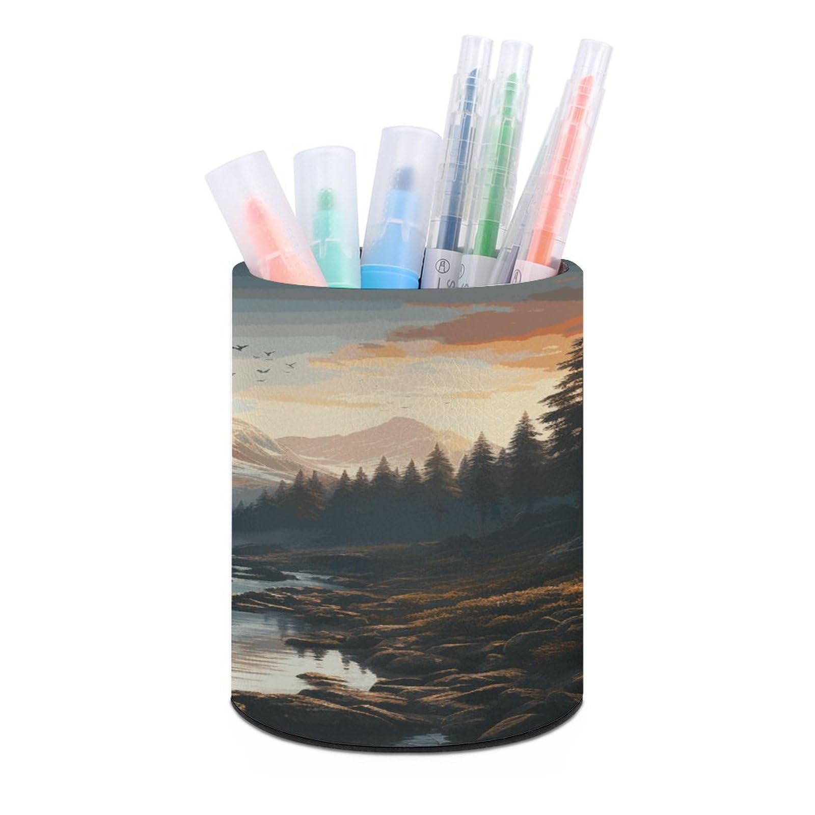 FekiLoot Round Leather Pen Holder - Multipurpose Desk Organizer, Modern Pencil Cup, Wilderness Pencil Holder, Unique Makeup Brush Holders for Office Home Supplies & Gifts