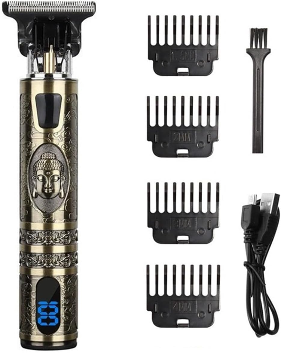 Digital Display Stainless Steel Cutter Head Professional T9 Hair Trimmer Metal Body Electric Shaver for Men Waterproof Wallpaper(Skeleton)
